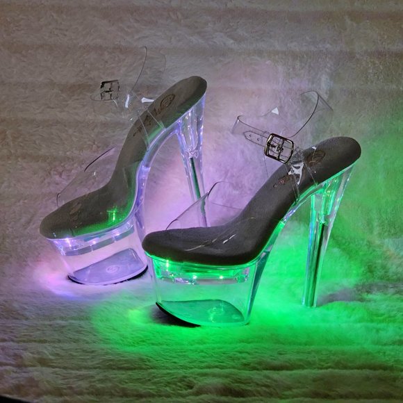 Led Lighted Multi Function Flashdance Clear Platform 7" Heels - Picture 4 of 17